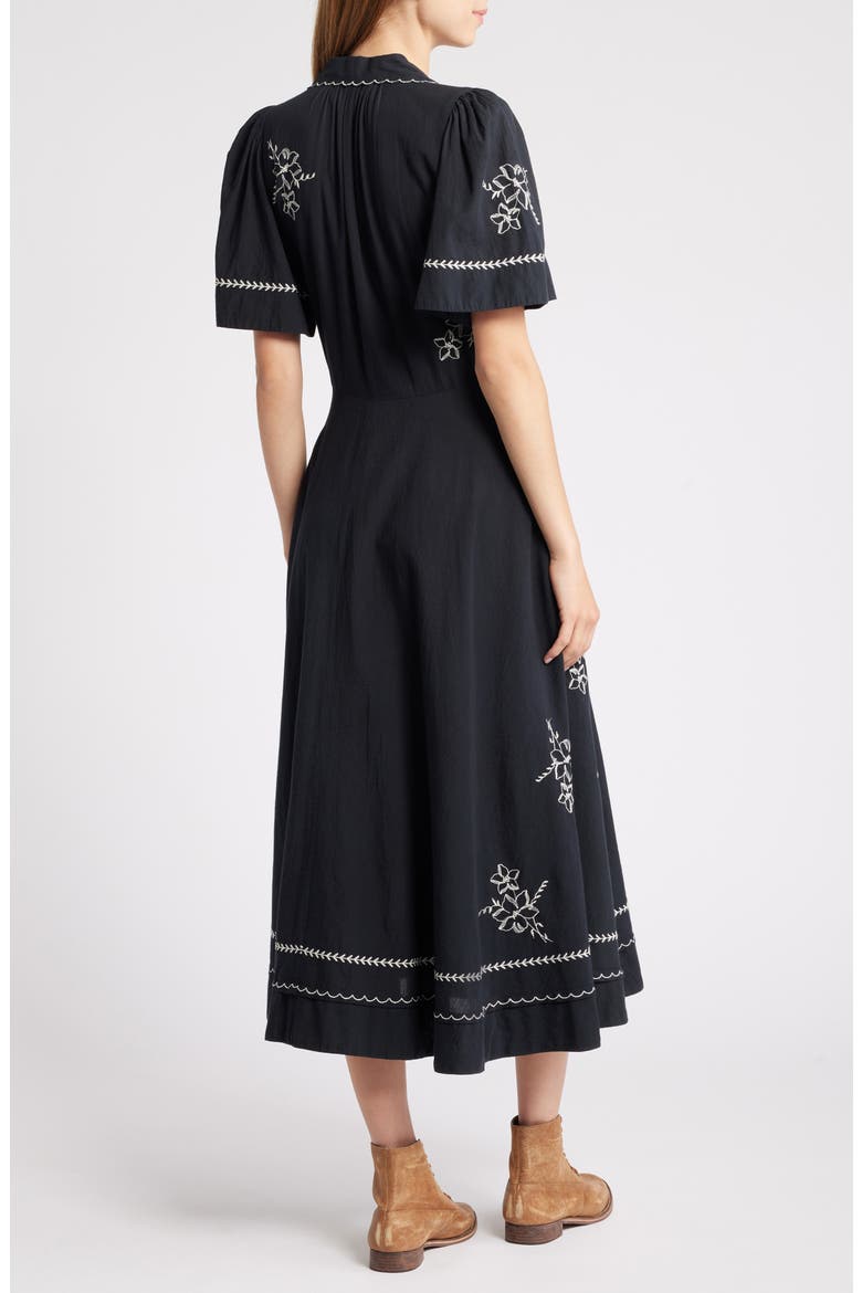 Bridge Embroidered Cotton Midi Shirtdress, Alternate, color, BLACK