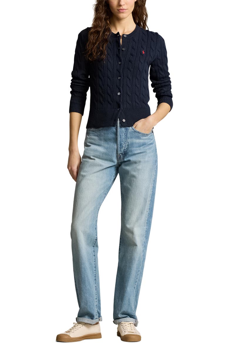 Polo Ralph Lauren Cable Stitch Cotton Cardigan, Alternate, color, Hunter Navy