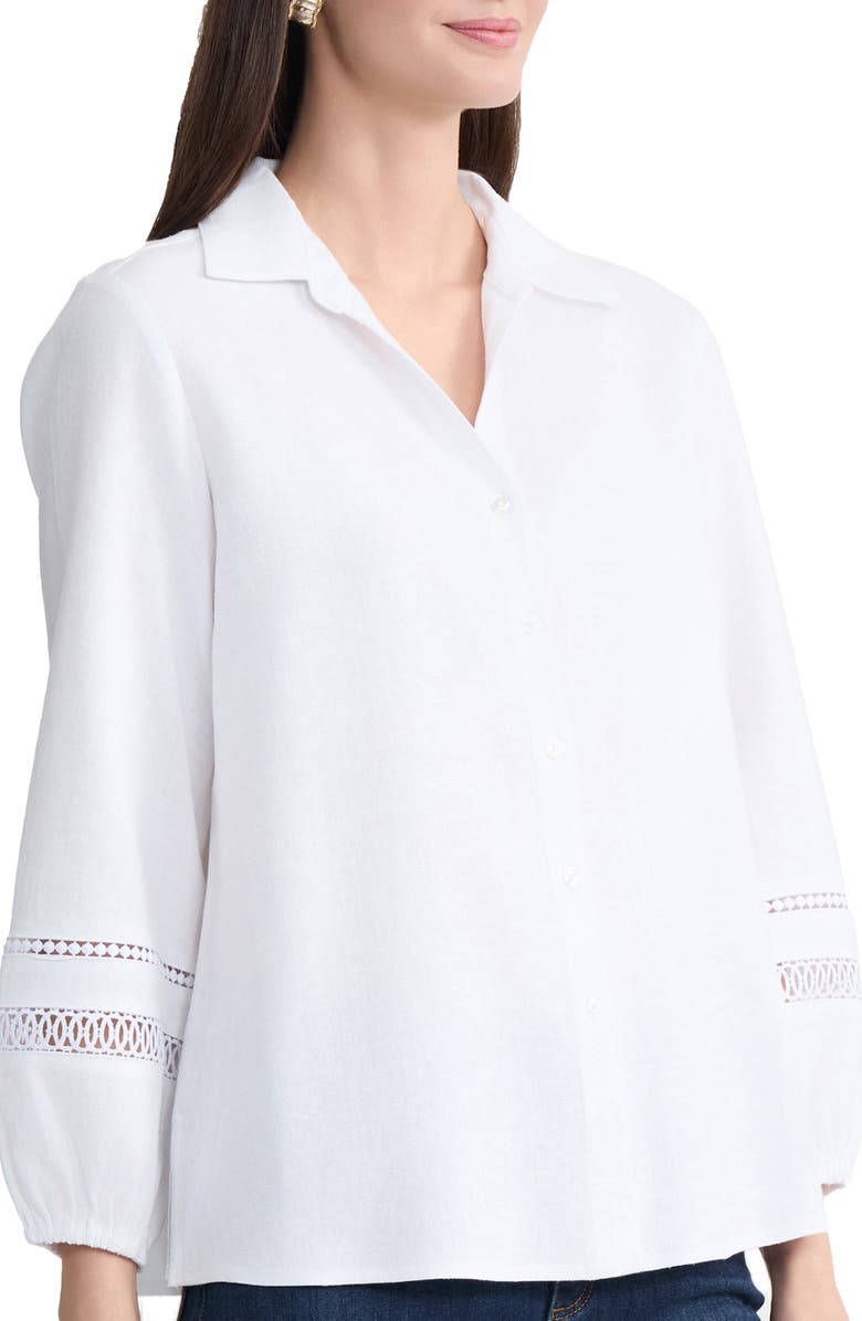 Jones New York Openwork Trim Button-Up Shirt, Alternate, color, Natural White
