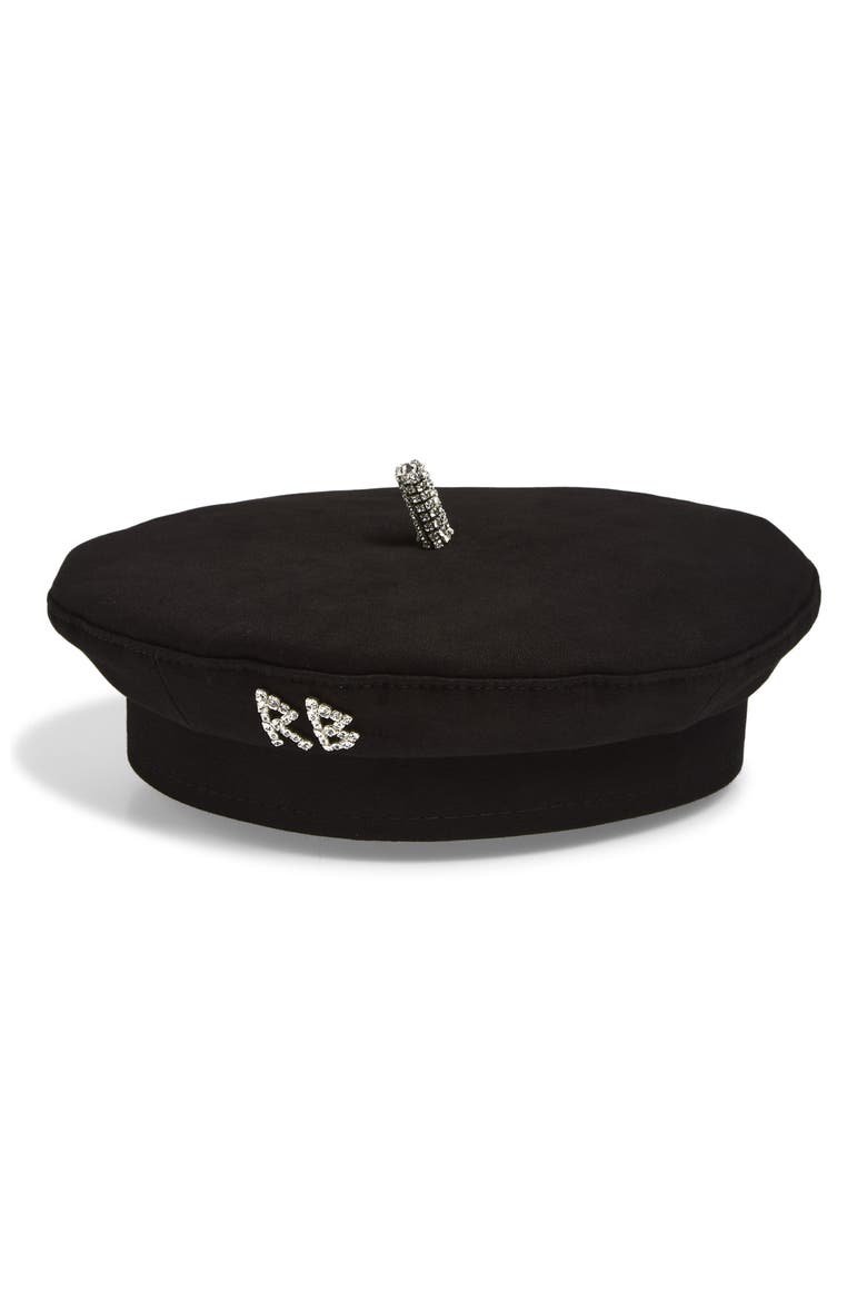 Crystal Embellished Beret, Main, color, BLACK