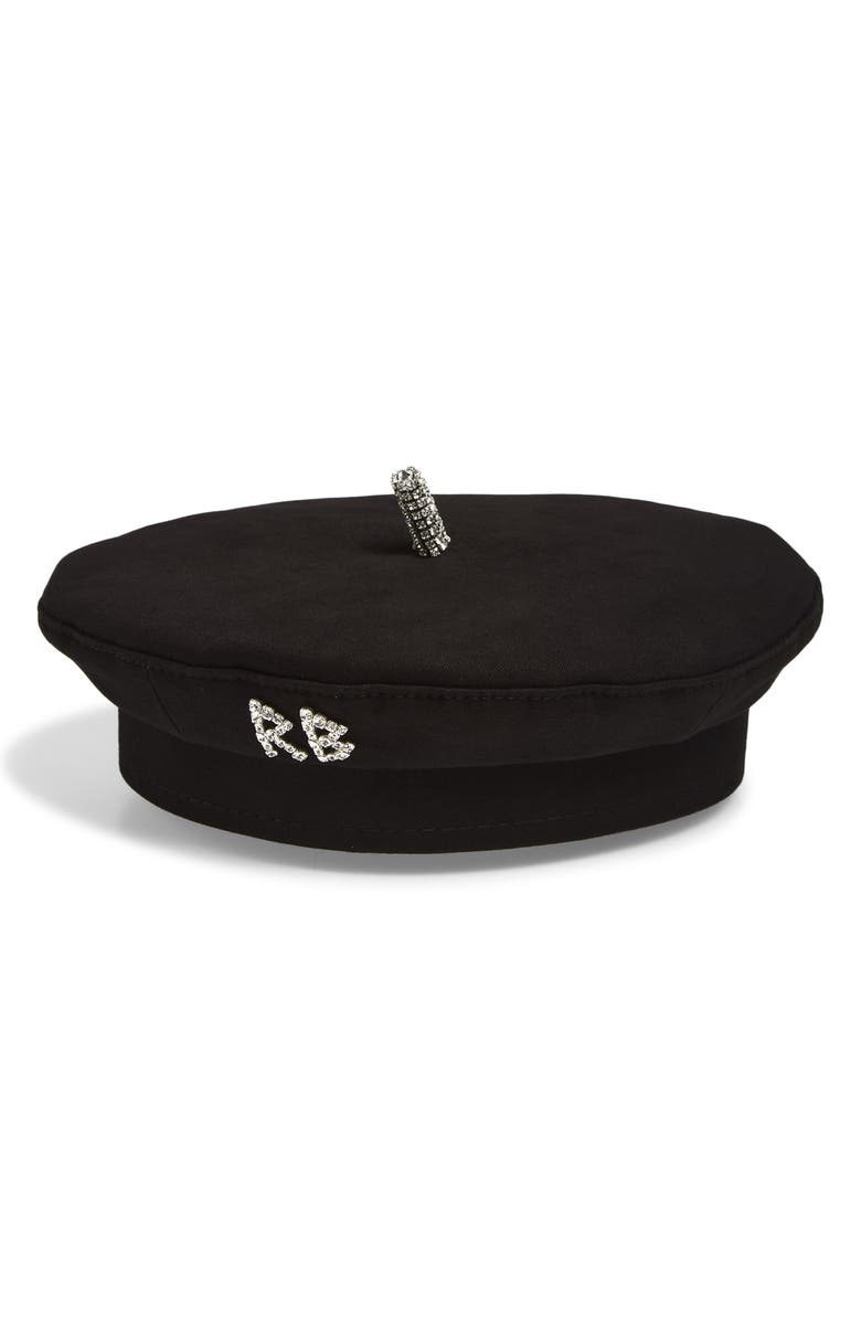 Ruslan Baginskiy Crystal Embellished Beret, Main, color, Black