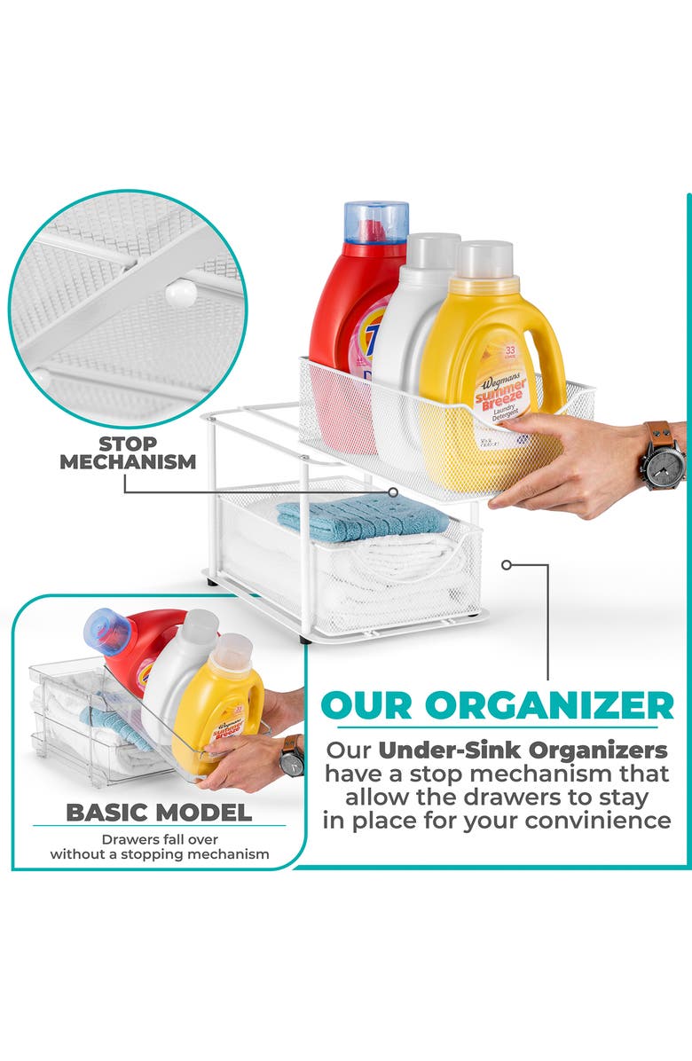 SORBUS 2-Tier Metal Sliding Bin Organizer, Alternate, color, White