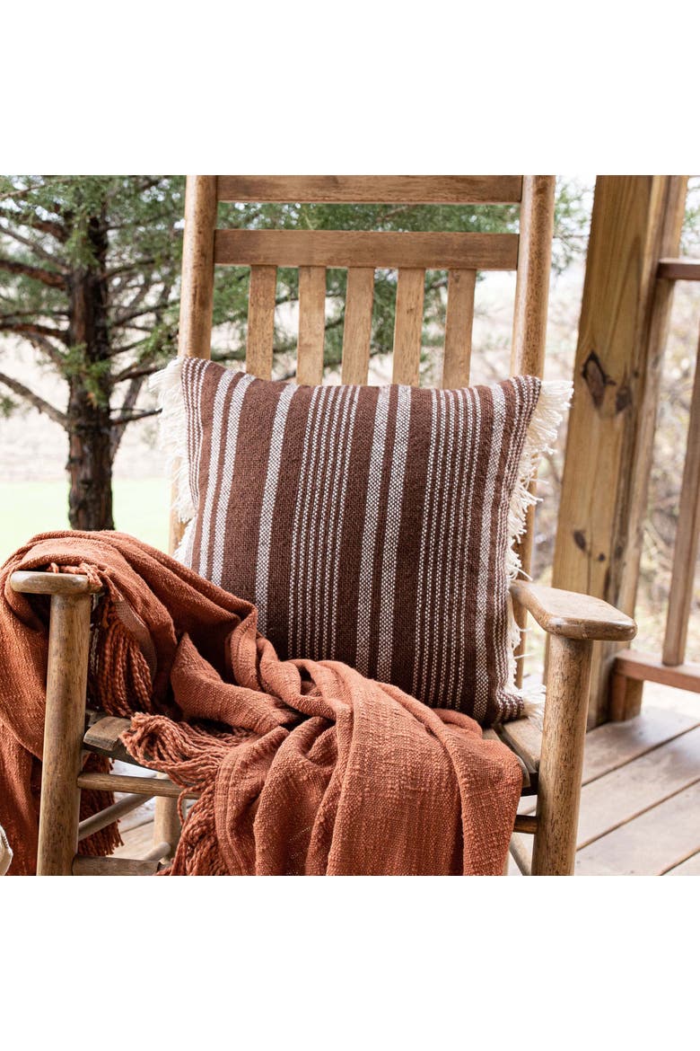 Handwoven Brown Stripe Outdoor Accent Throw Pillow, Alternate, color, Brown