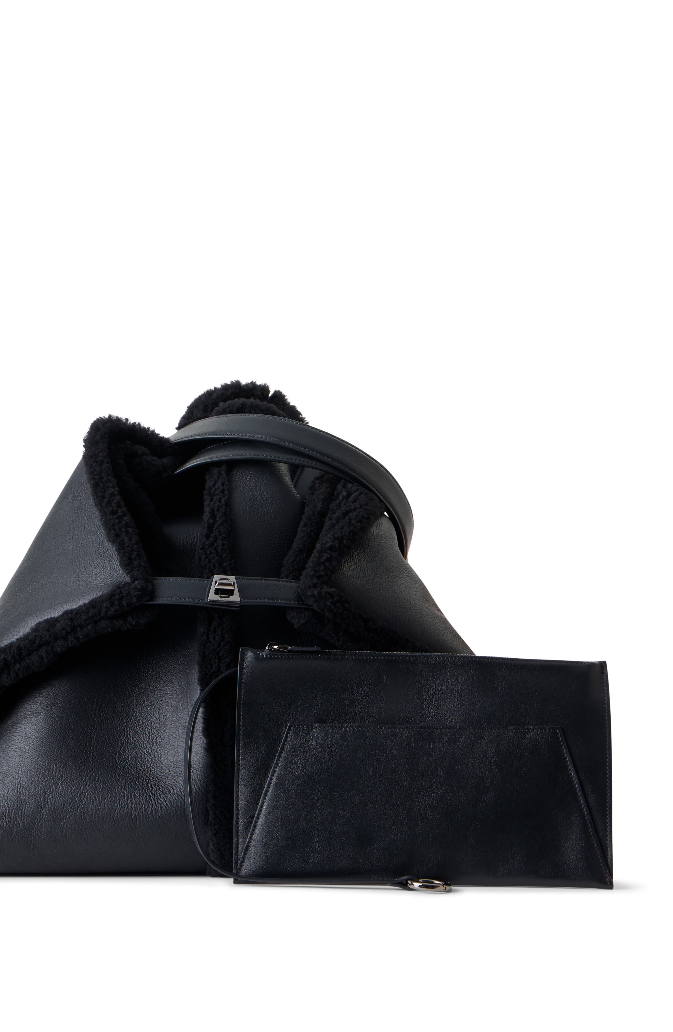 AI Leather & Genuine Shearling Convertible Tote, Alternate, color, BLACK