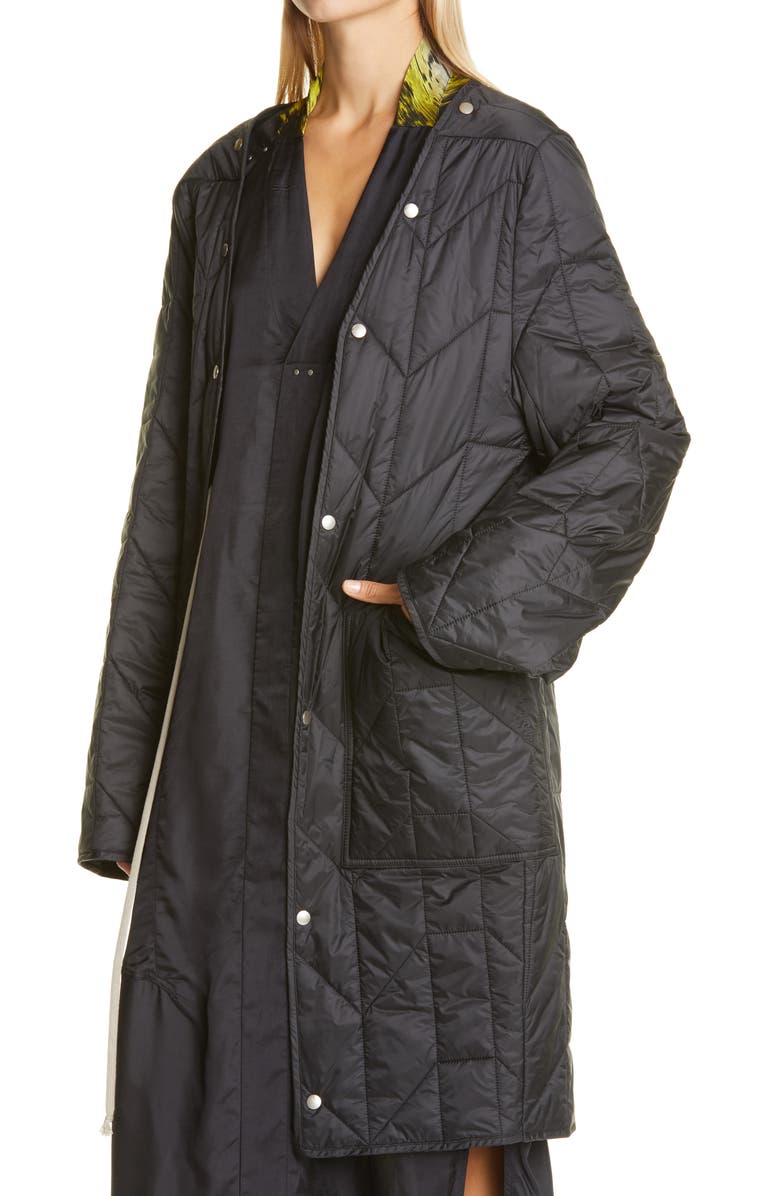 Rick Owens Quilted Coat with Removable Leather & Genuine Shearling Trim, Alternate, color,