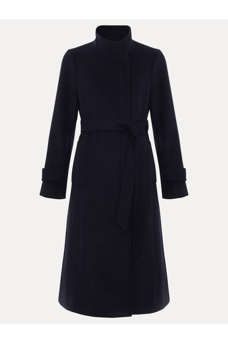 Belted Funnel Collar Coat, Alternate, color, Navy