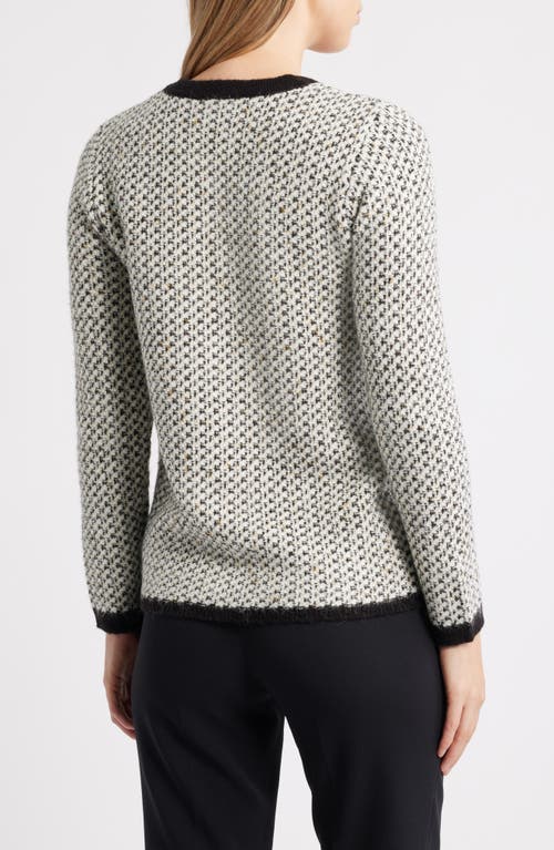 Anne Klein Contrast Trim Tweed Cardigan In Gray