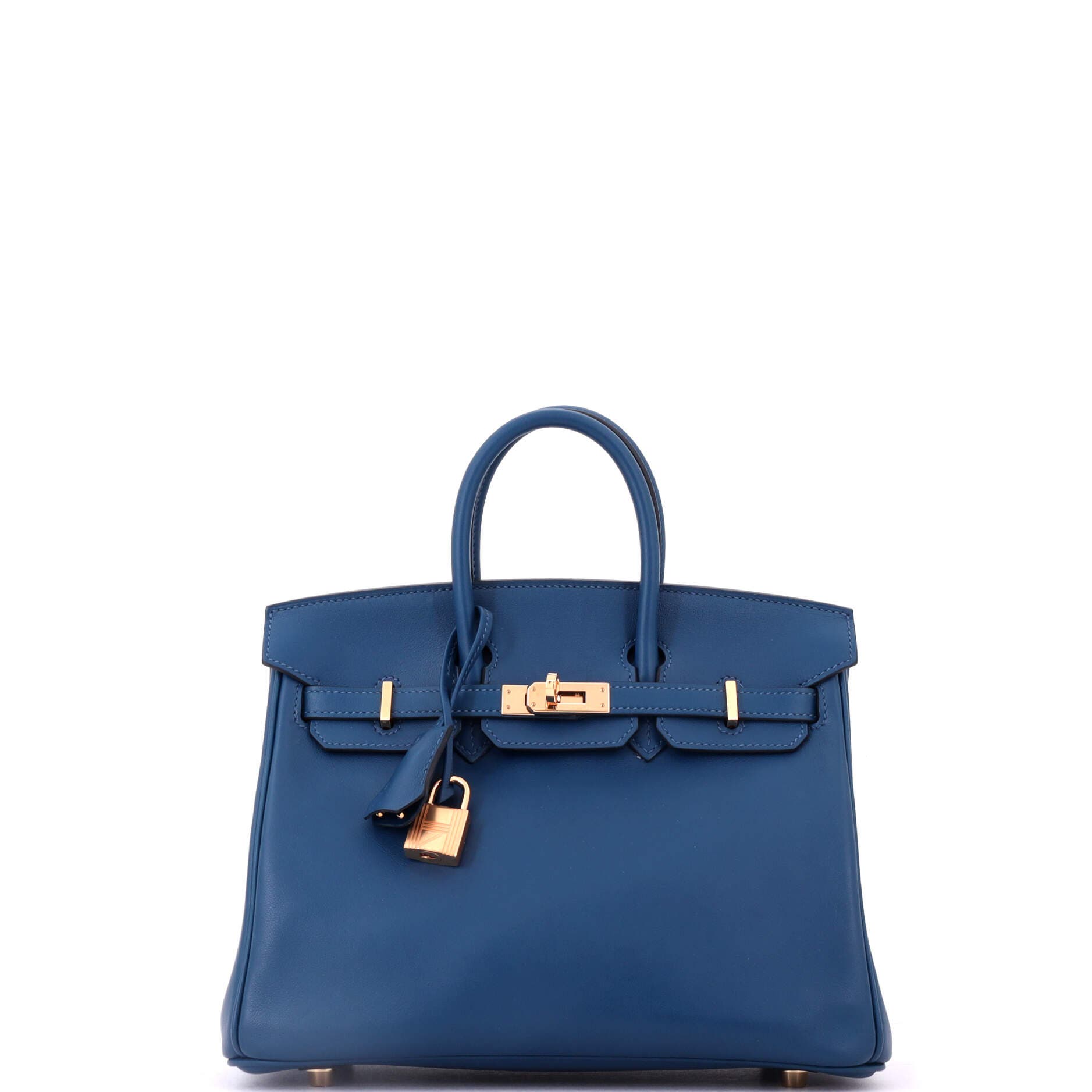 Pre-Owned Hermes Birkin Handbag Blue Swift with Gold Hardware 25, Main, color, Deep Blue