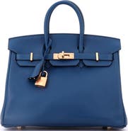 Pre-Owned Hermes Birkin Handbag Blue Swift with Gold Hardware 25