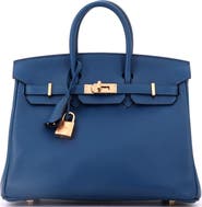 Pre-Owned Hermes Birkin Handbag Blue Swift with Gold Hardware 25