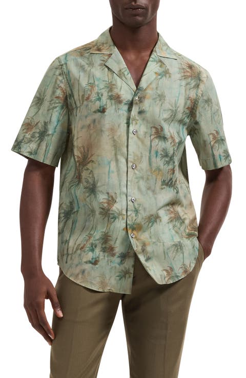 Jackson Palm Tree Print Cotton Camp Shirt