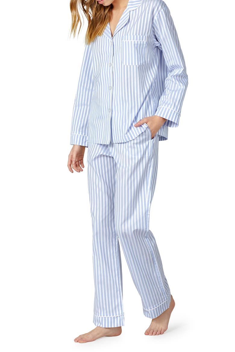 3D Stripe Organic Cotton Sateen Pajamas, Alternate, color, BLUE