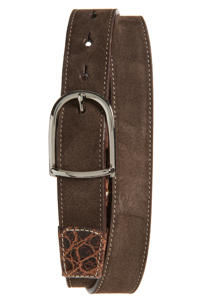 Suede Belt, Main, color, DARK BROWN
