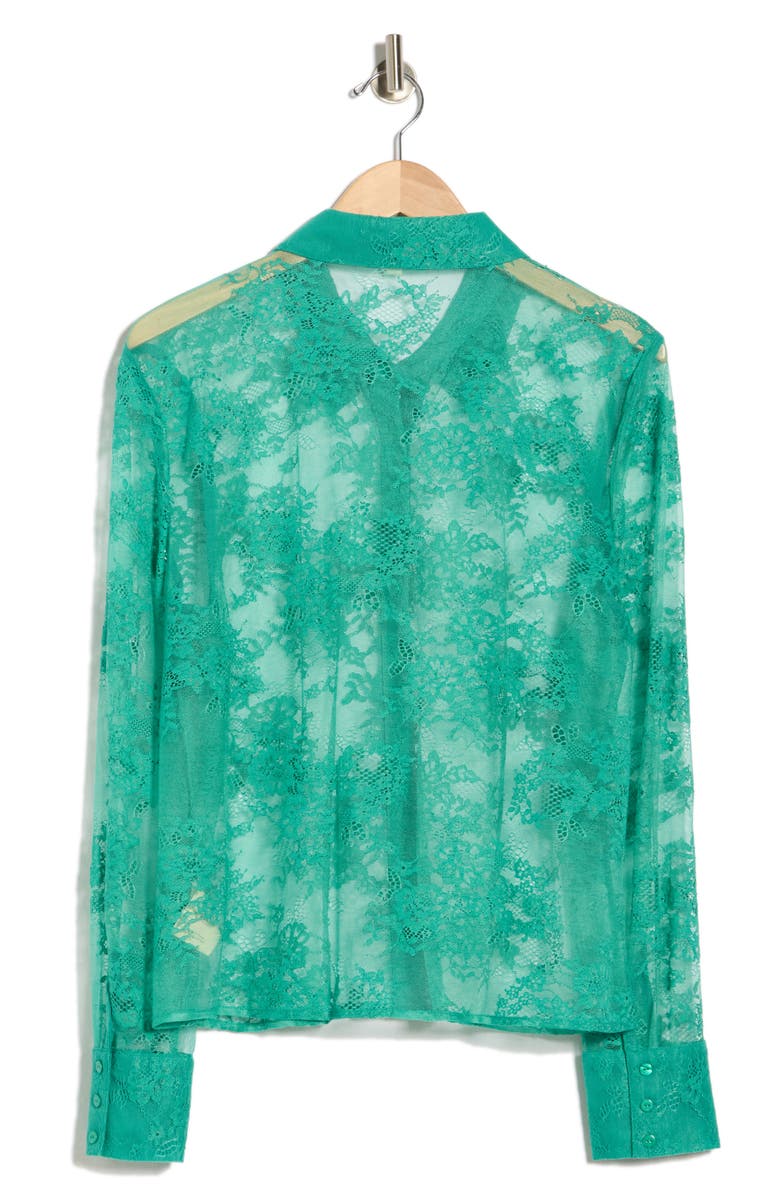 L'AGENCE Maia Lace Button-Up Shirt, Alternate, color, Bright Jade