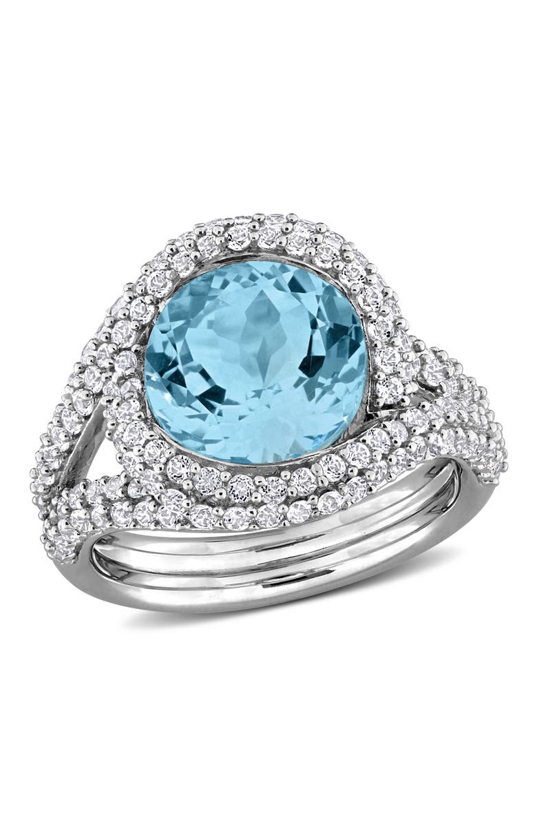 Julianna B. Blue Topaz & White Topaz Halo Cocktail Ring, Main, color, Blue Topaz