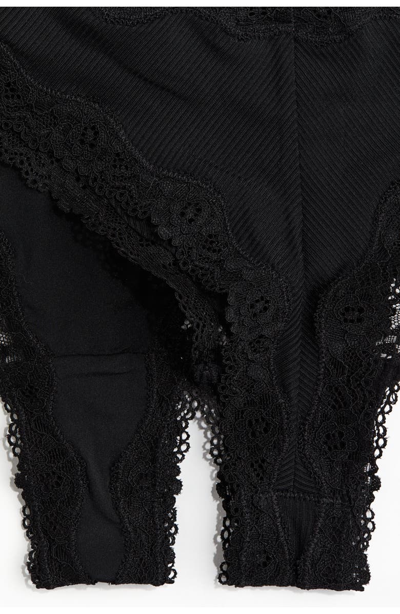 H&M 5-pack Microfibre And Lace Brazilian Briefs, Alternate, color, Black