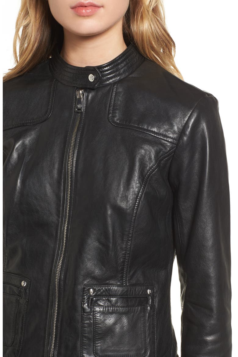 Leather Moto Jacket, Alternate, color, BLACK