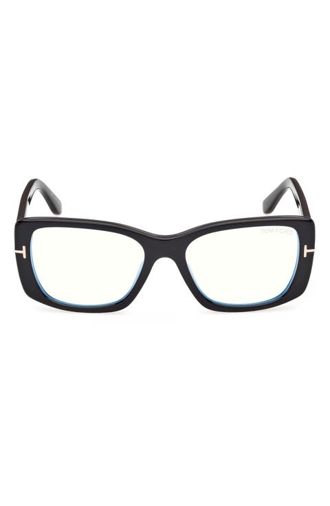 53mm Rectangular Blue Light Blocking Glasses with Clip-On Sun Lens