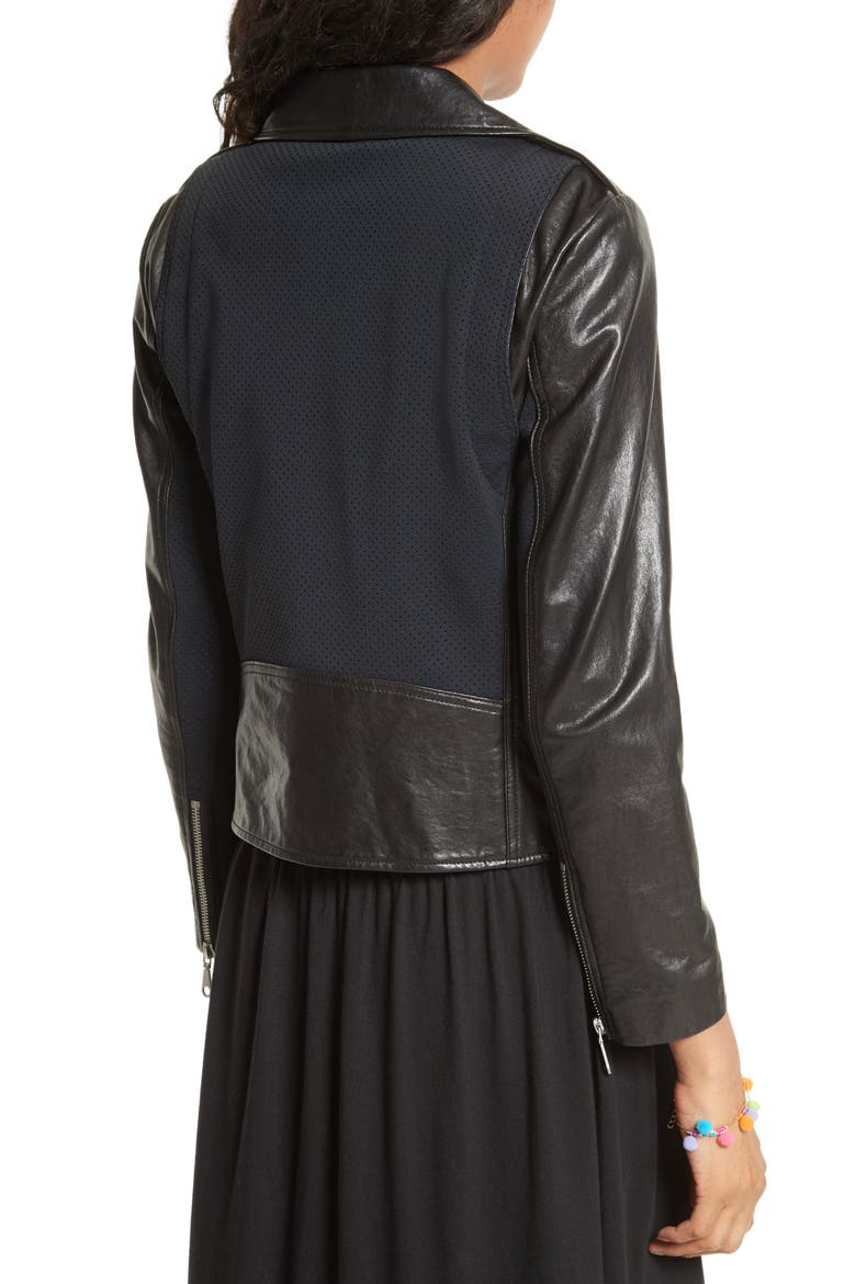 Wes Moto Leather & Neoprene Jacket, Alternate, color, BLACK
