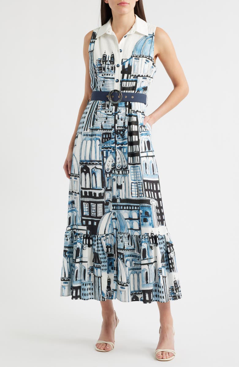 Elie Tahari Francia City of Dreams Belted Shirtdress, Main, color, 