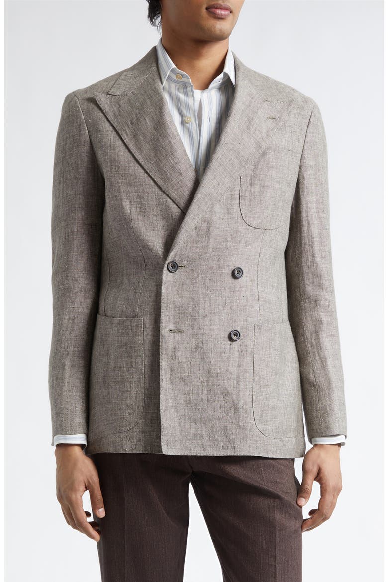 Waverly Double Breasted Linen Blazer, Main, color, BROWN