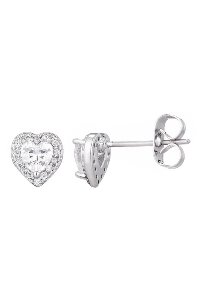 Cubic Zirconia Halo Heart Stud Earrings, Main, color, SILVER