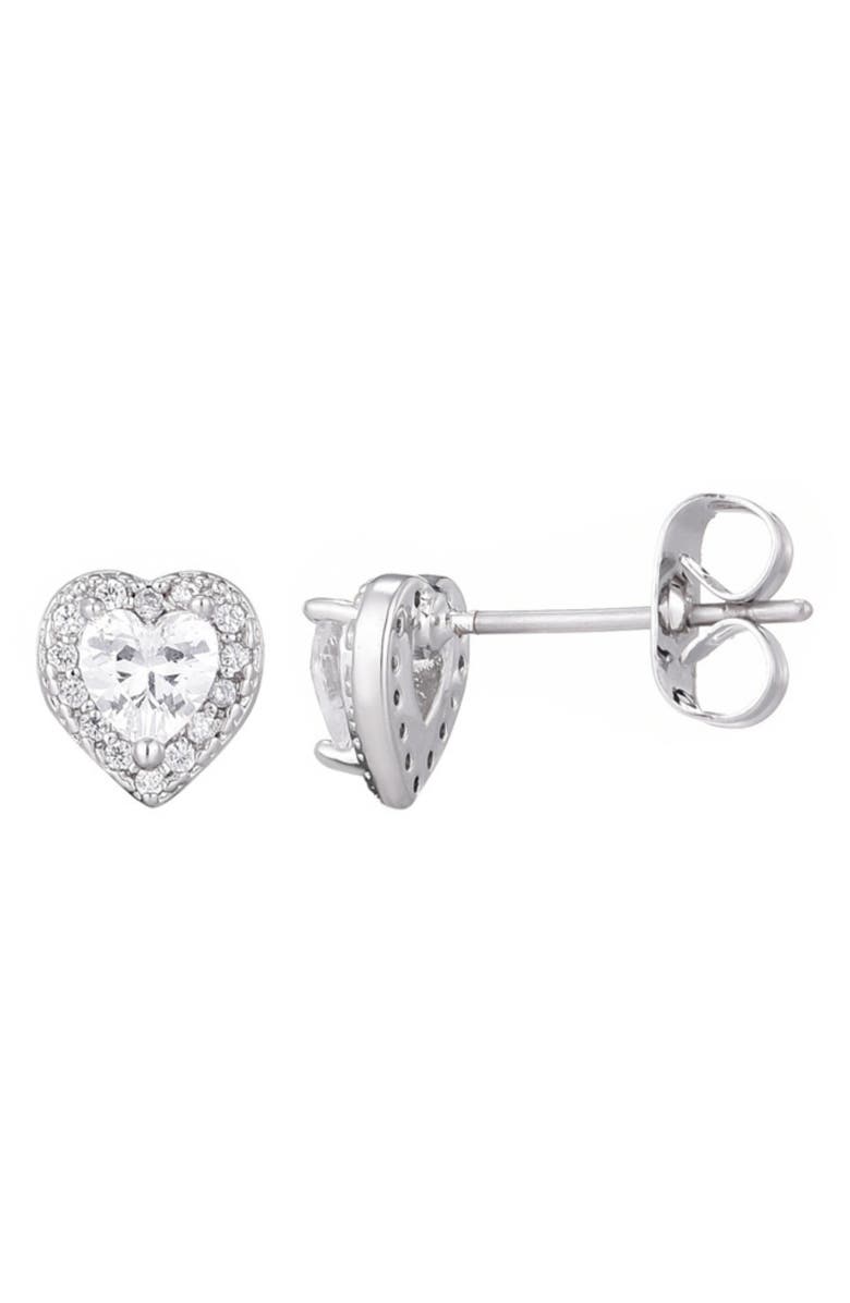 Adornia Cubic Zirconia Halo Heart Stud Earrings, Main, color, Silver
