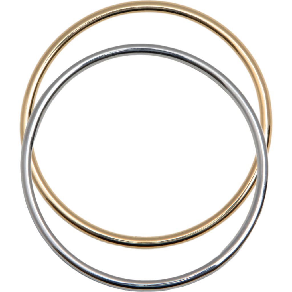 Argento Vivo Sterling Silver Two-tone Bangle Set In Metallic