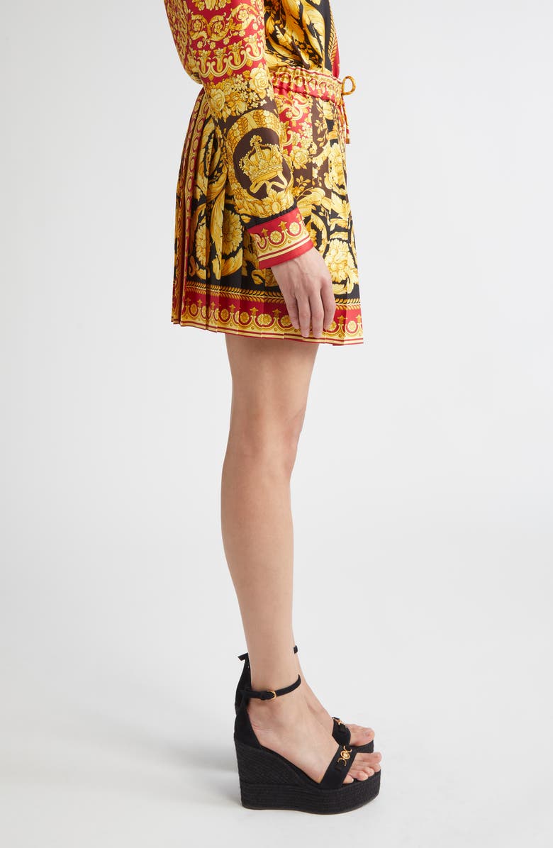 Versace Barocco 92 Pleated Silk Twill Skirt, Alternate, color, Parade Red Black