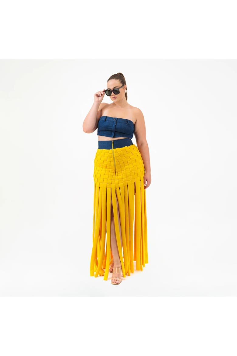 Medusa Fringe Maxi Skirt, Alternate, color, Yellow