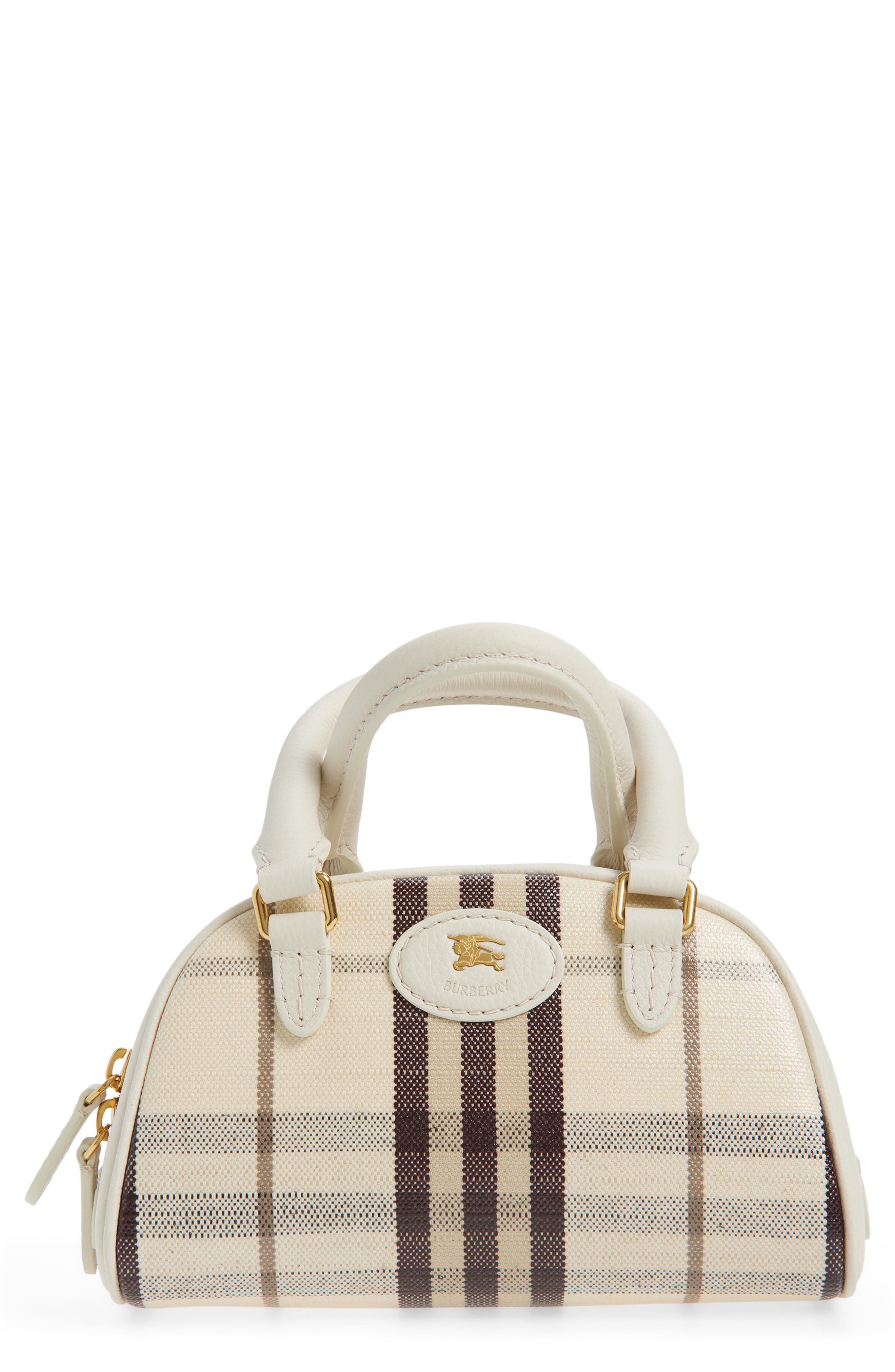 Burberry Highlands Check Coated Canvas Bowling Bag, Main, color, Light Beige