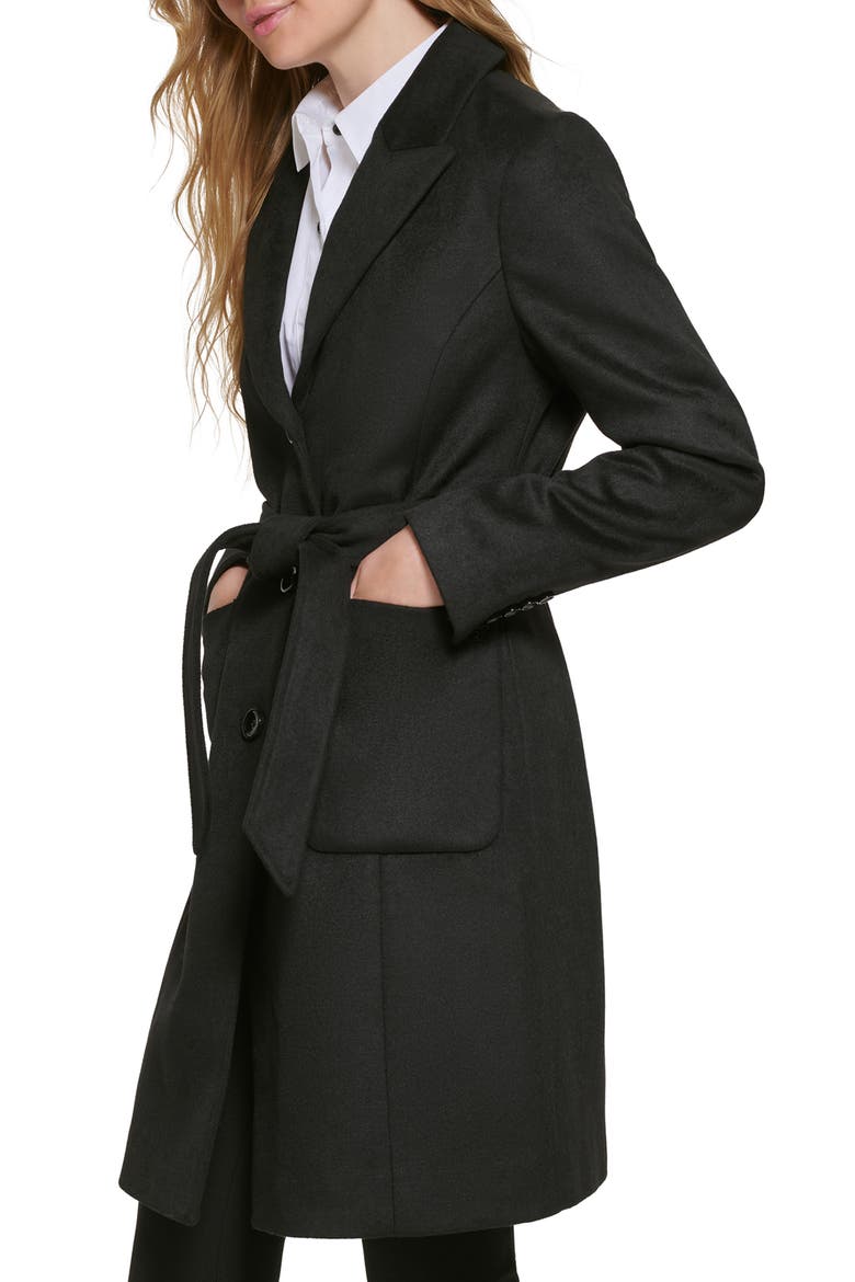 Belted Wool Blend Patch Pocket Coat, Alternate, color, BLACK