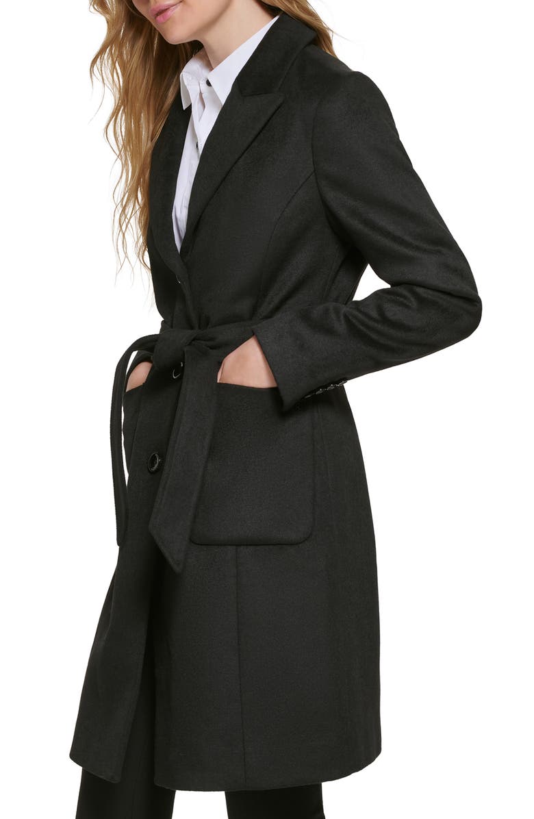 KARL LAGERFELD PARIS Belted Wool Blend Patch Pocket Coat, Alternate, color,