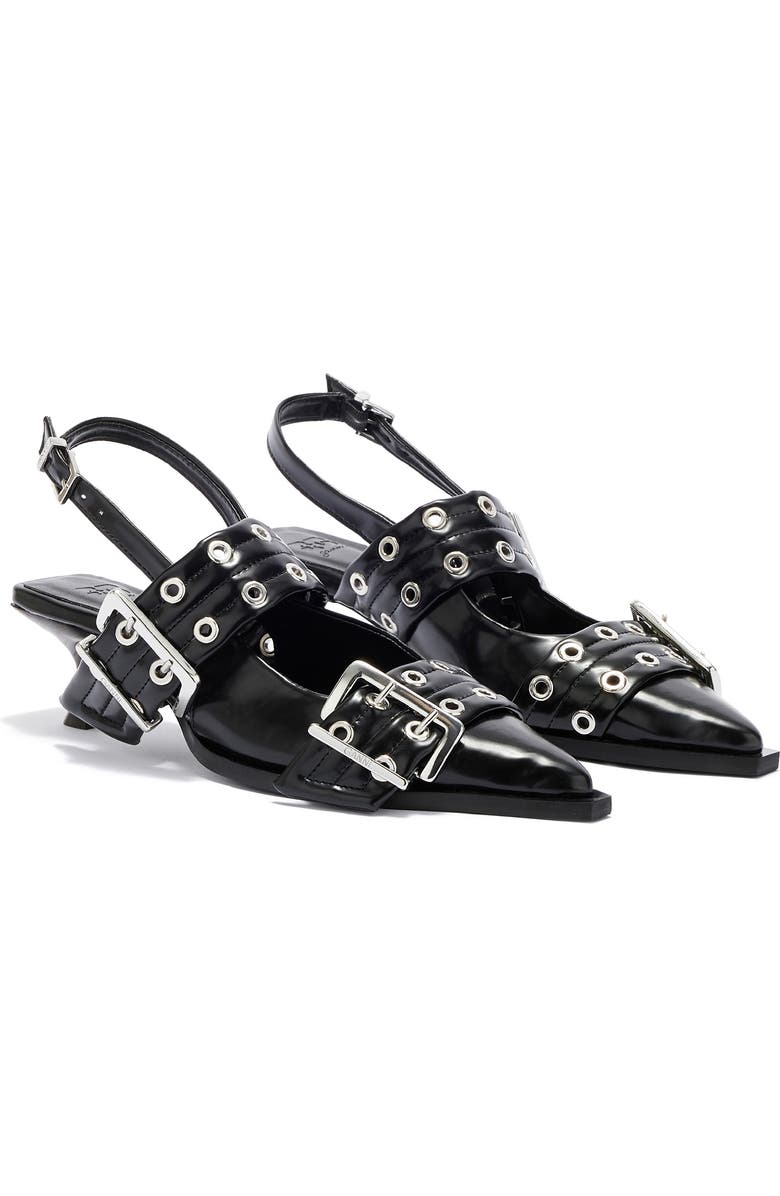 Ganni Pointed Toe Slingback Pump, Main, color, Black