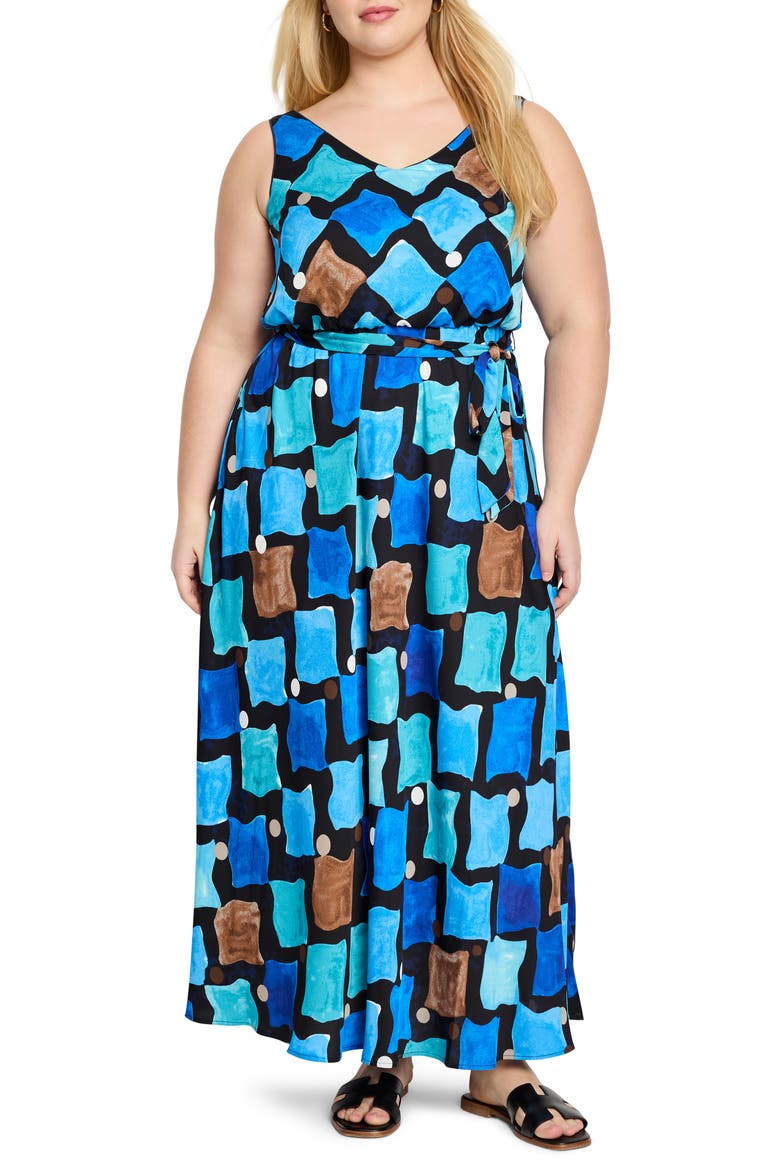 Sea Glass Bianca Tie Belt Maxi Dress, Main, color, BLUE MULTI