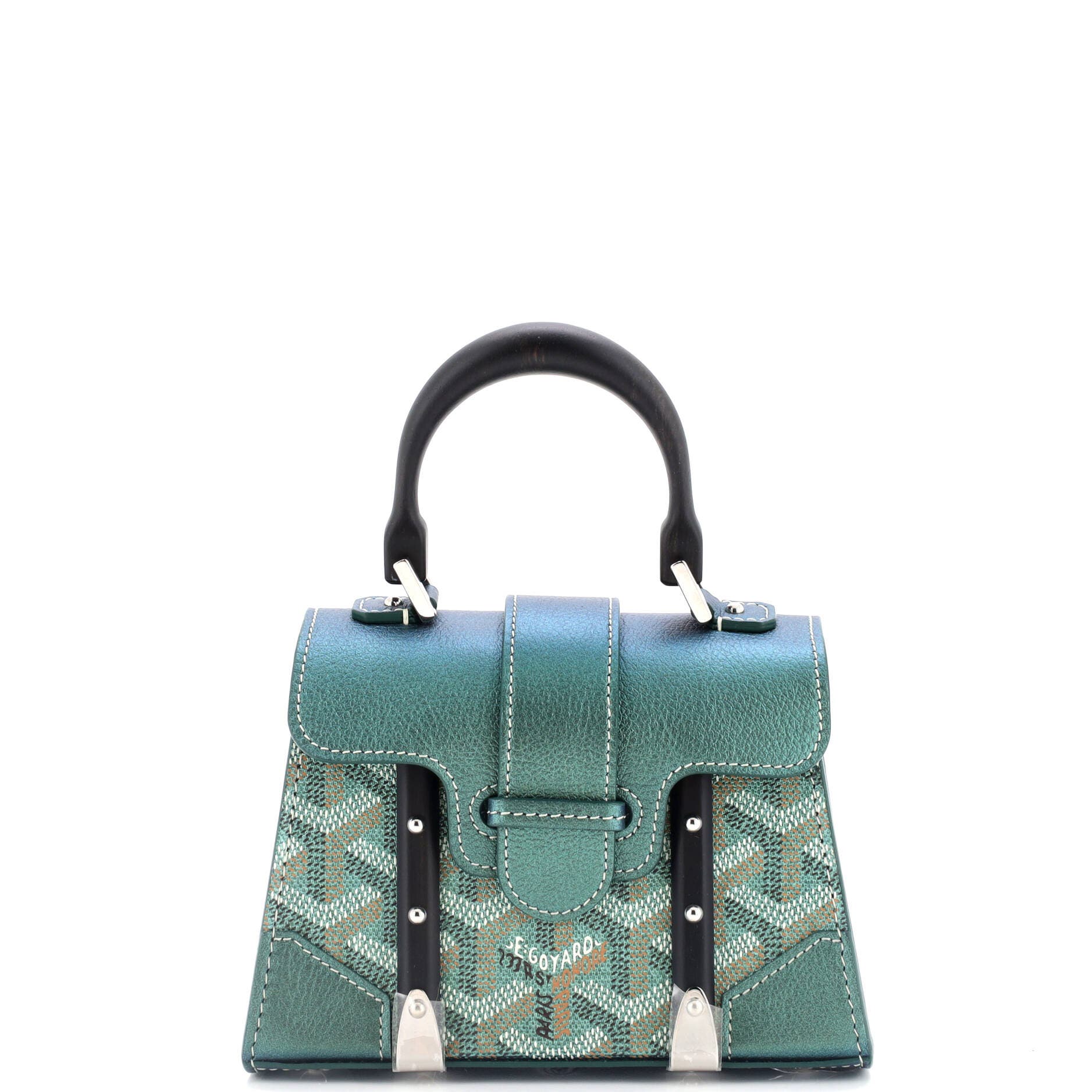 Pre-Owned Goyard Structured Saigon Top Handle Bag Coated Canvas with Leather Nano, Main, color, 