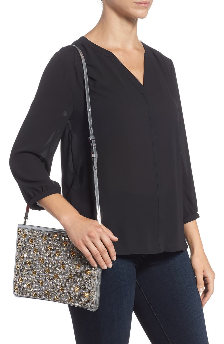 Christian Louboutin Loubiclutch Studded Glitter Crossbody Clutch, Alternate, color,