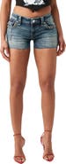 True Religion Joey Pierced Low Rise Cutoff Denim Shorts