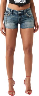 True Religion Joey Pierced Low Rise Cutoff Denim Shorts