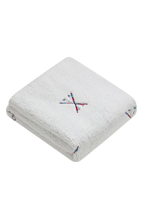 Embroidered Crossed Skis Faux Shearling Throw Blanket