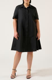 Estelle Obsidian Short Sleeve Polished Cotton Shirtdress