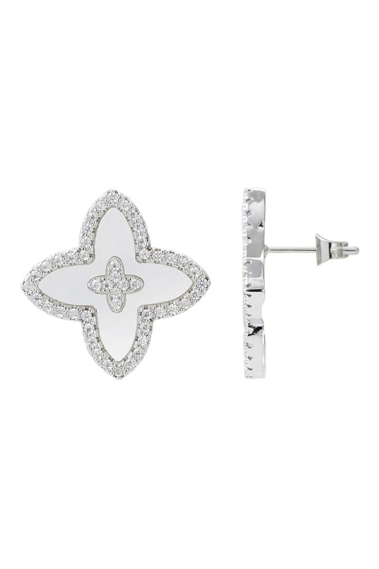 Cubic Zirconia Flower Stud Earrings, Alternate, color, WHITE