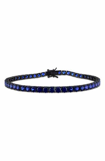 DELMAR Men's Sterling Silver Lab Created Sapphire Bracelet