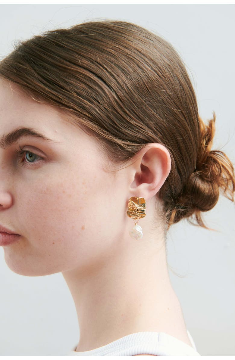 Odette New York Fender with Pearl Earrings, Alternate, color, Brass