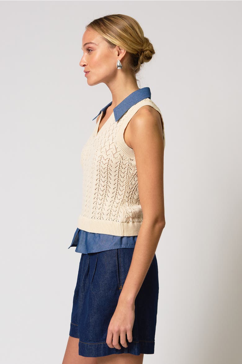 Hazel Pointelle Stitch Halter Twofer, Alternate, color, IVORY