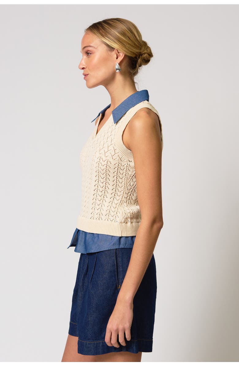 Central Park West Hazel Pointelle Stitch Halter Twofer, Alternate, color, Ivory