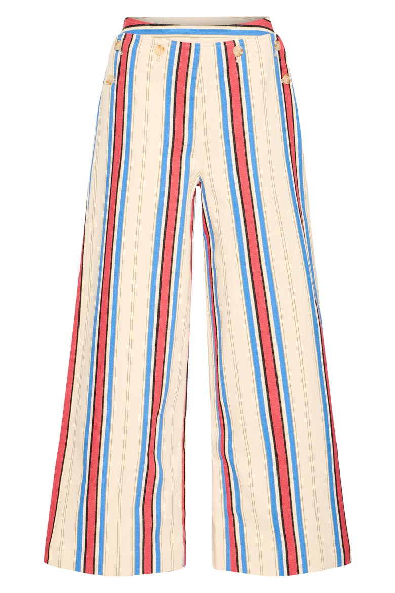 Iherina Pleated Stripe High Waist Pants, Main, color, BLUE AND RED STRIPE