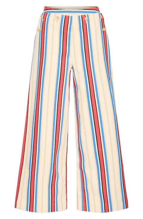 Iherina Pleated Stripe High Waist Pants