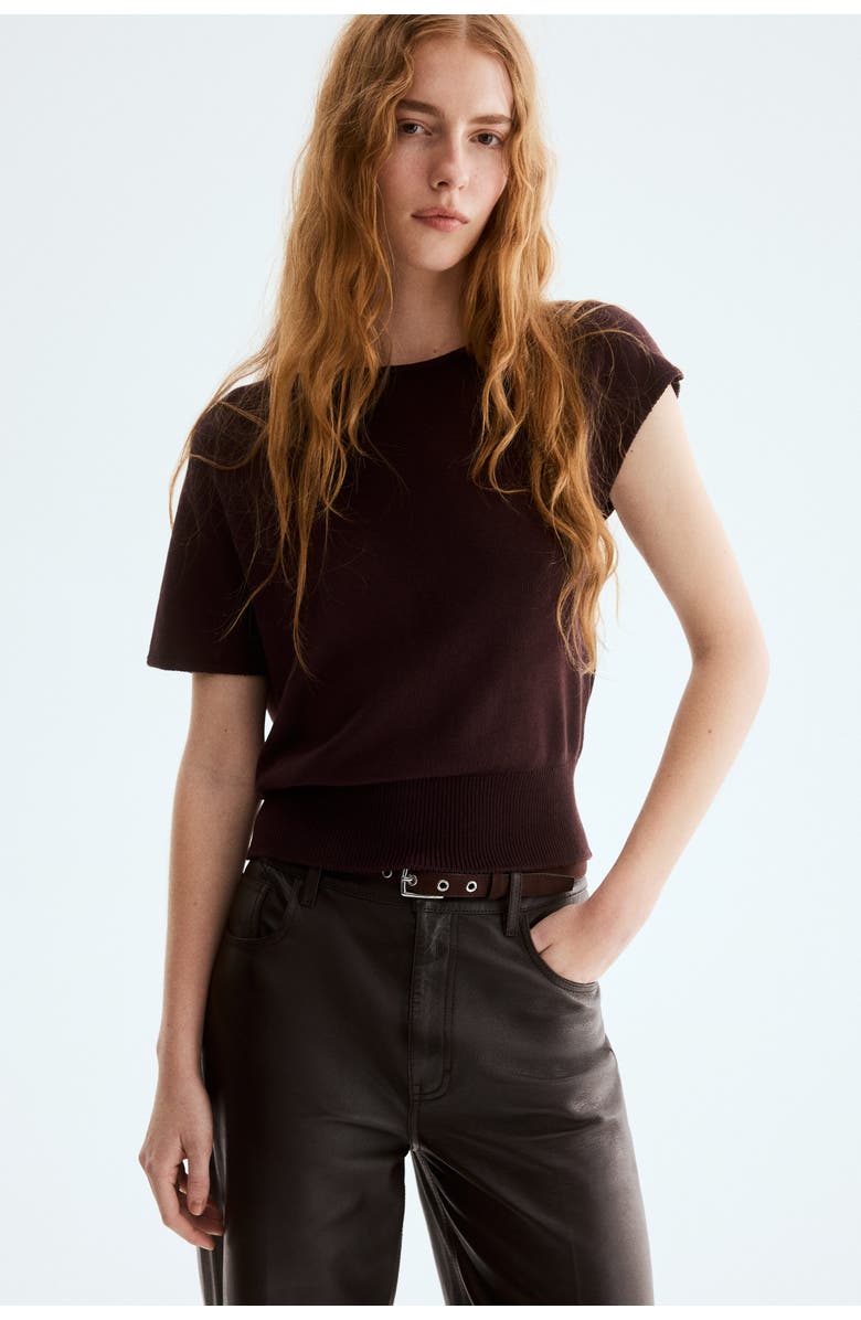 H&M Fine-knit One-shoulder Top, Alternate, color, Dark Brown