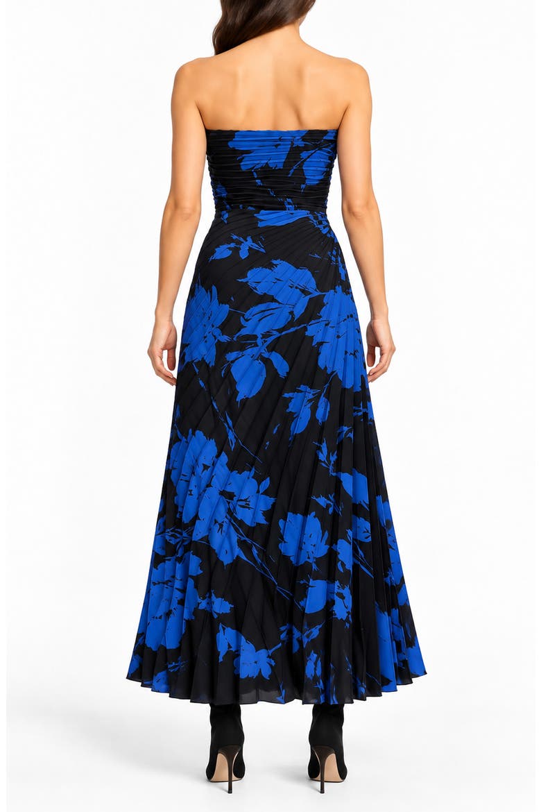 Strapless Pleated Satin Midi Dress, Alternate, color, BLACK / COBALT